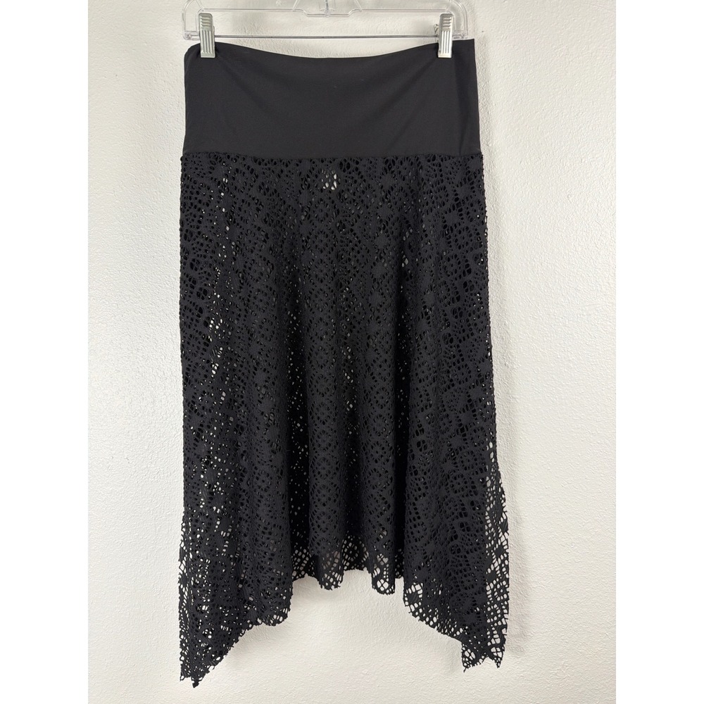 Bisou Bisou Michele Bohbot Black Crochet Lace Skirt Swim CoverUp S/M Goth Witchy